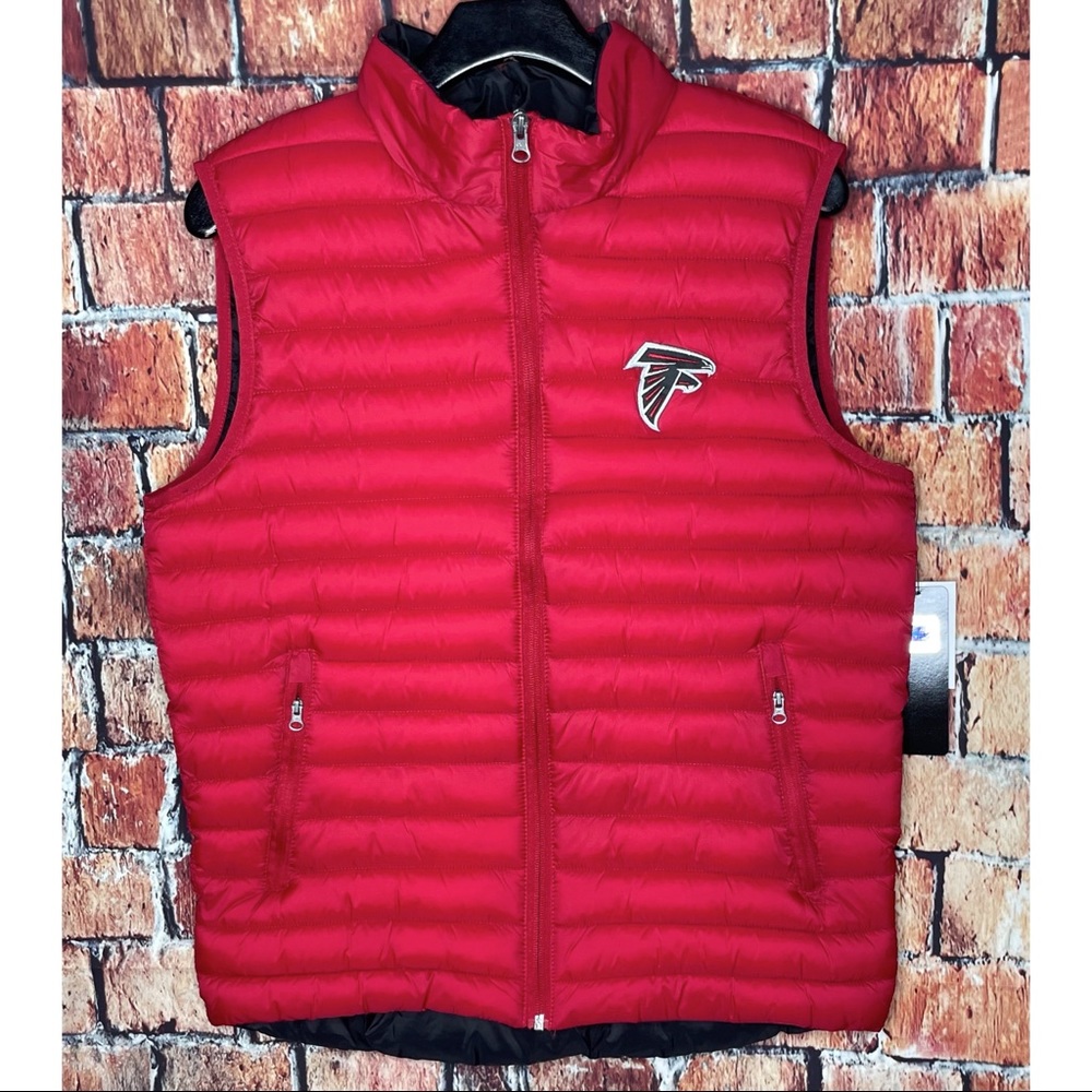 NWT Atlanta Falcons NFL Men’s Red Black Medium Full Zip Puffer Vest Jacket